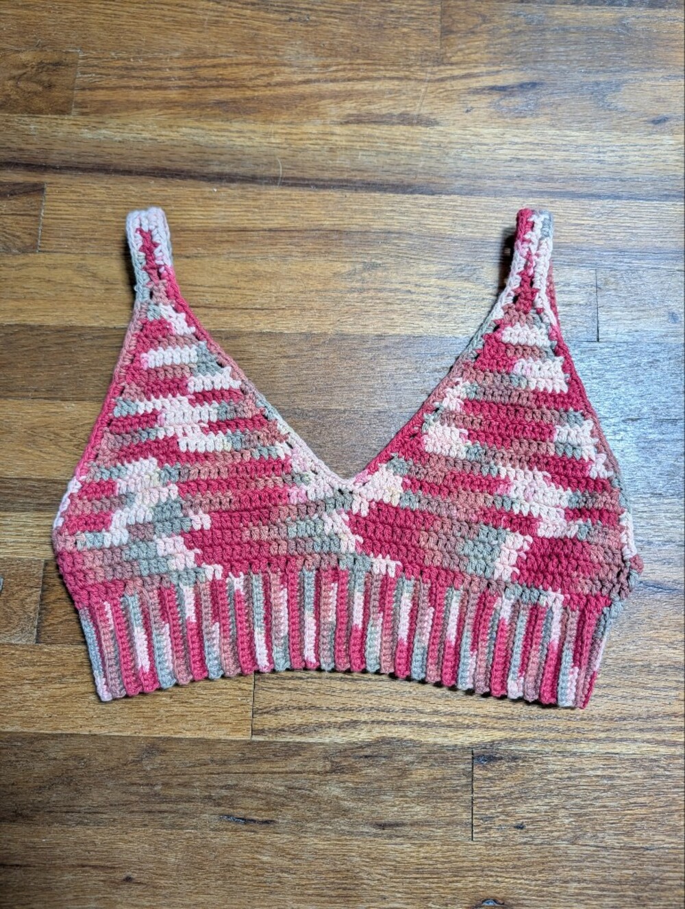 Women’s Knit Striped Bralette Bra Pink/Beige/Gray Wireless Pullover